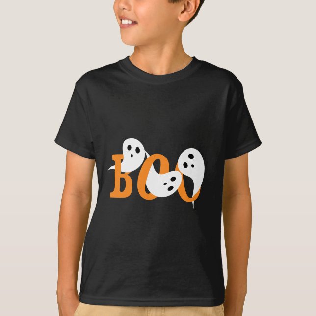 Camiseta Preta de Halloween com Fantasmas Assustad (Frente)