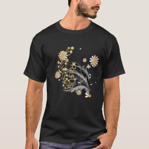 Camiseta Preta de Linha Artística Botânica Floral