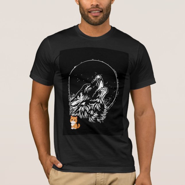 Camiseta preta de lua e lobo design  (Frente)