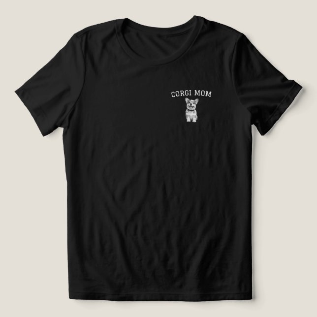 Camiseta Preta de Mãe de Corgi com Texto Branco (Design frontal)
