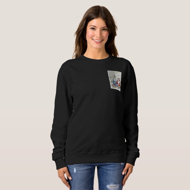 Camiseta preta de manga longa com bolso Santa na c (Frente Completa)