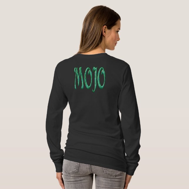 Camiseta preta de manga longa para mulheres Mojo p (Parte Traseira Completa)