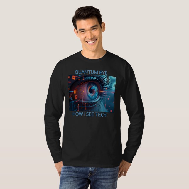 camiseta preta de manga longa tech Quantum Eye (Frente Completa)