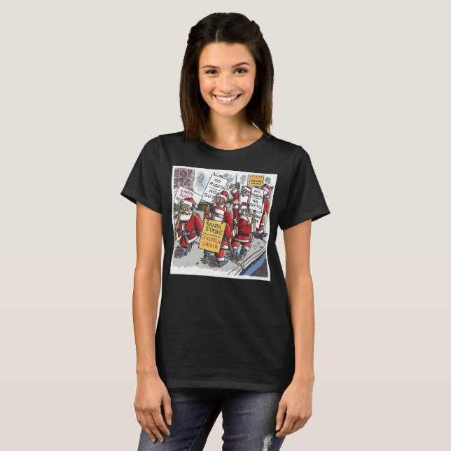 Camiseta preta de mulher Santa Strike (Frente Completa)