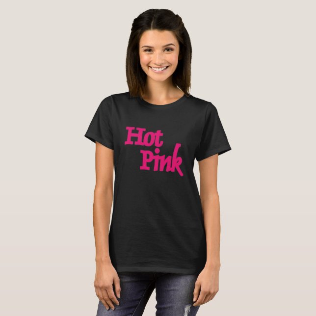 Camiseta preta de mulheres rosa-quente (Frente Completa)