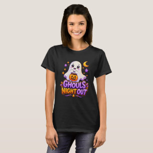 Camiseta Preta de Noite das Ghouls Fofas Kawaii Fa