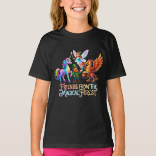 Camiseta Preta de Unicórnio e Fada da Floresta Mág