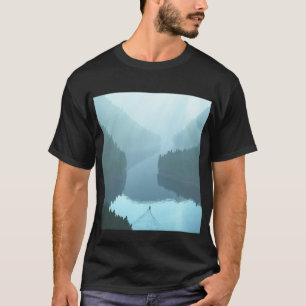 Camiseta preta, de uso masculino, com a imagem de 