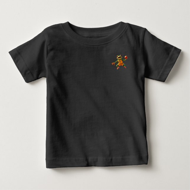 Camiseta preta do sapo de basquete para bebê frent (Frente)