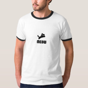Camiseta Preta e Branca Com Desenho de Gato