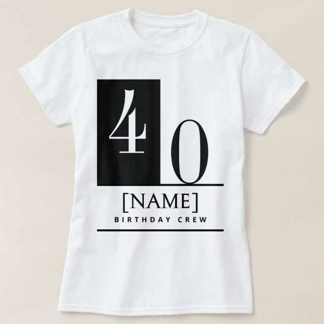 Camiseta Preta e Branca de Aniversário com Nome e  (Frente do Design)