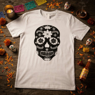 Camiseta Preta e Branca Mexican Sugar Skull 2
