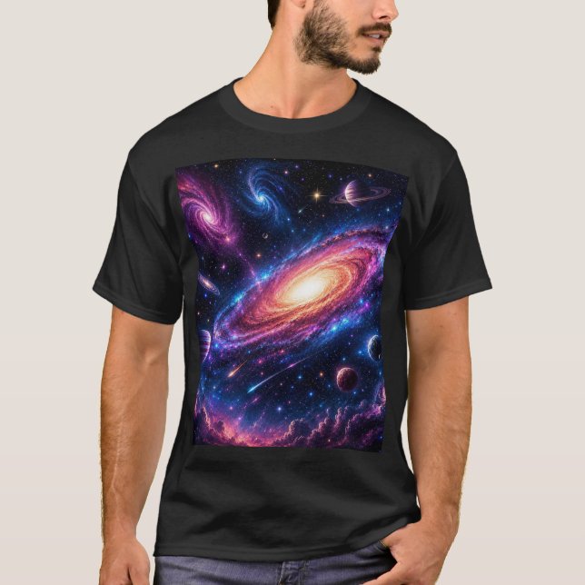 Camiseta preta espaço design frente e verso (Frente)