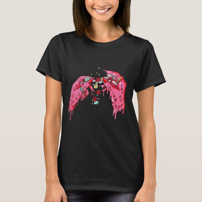 Camiseta Preta Estética com Mãos Rosadas Derretida (Frente)