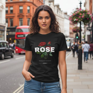 Camiseta preta feminina de Rosa Vermelha Floral