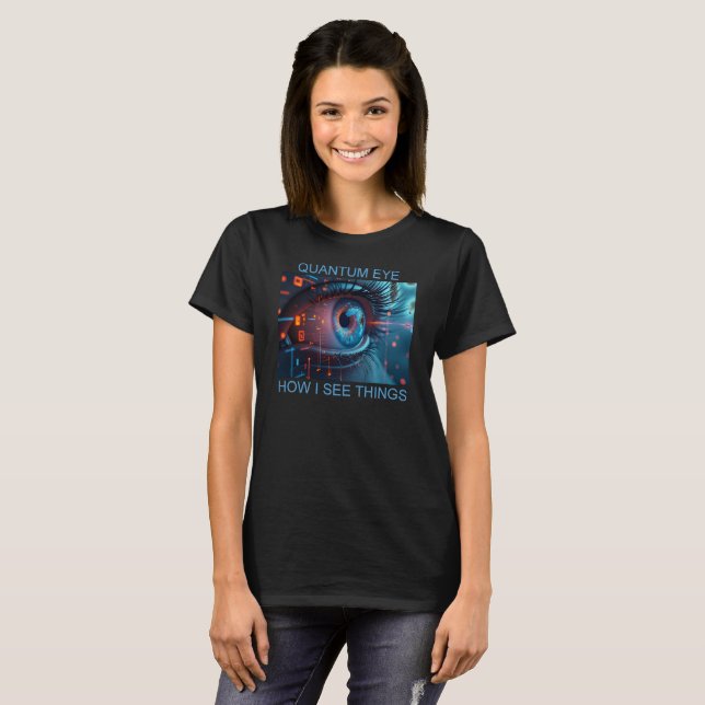 Camiseta preta feminina Quantum Eye (Frente Completa)
