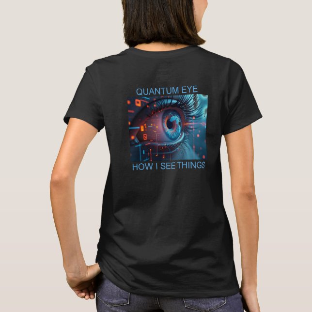 Camiseta preta feminina Quantum Eye costas (Verso)
