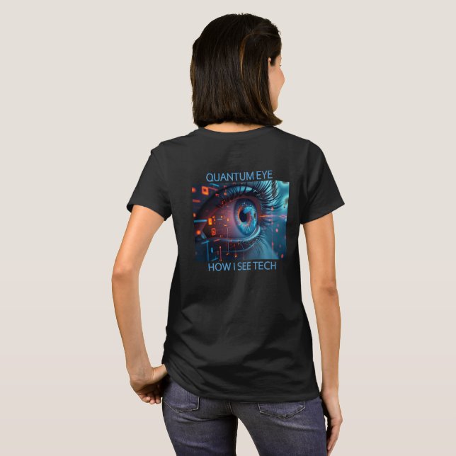Camiseta preta feminina Quantum Eye tech vista tra (Parte Traseira Completa)