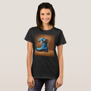 Camiseta preta feminina Steampunk Elephant Boot
