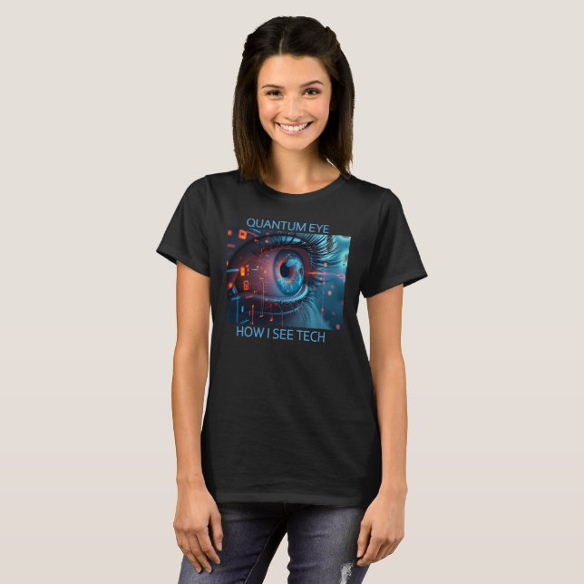 camiseta preta feminina tech Quantum Eye (Frente Completa)