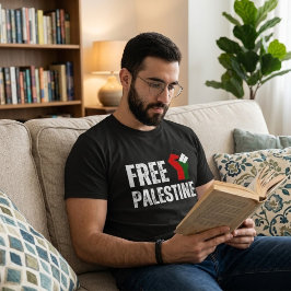 Camiseta preta FREE PALESTINE para homem