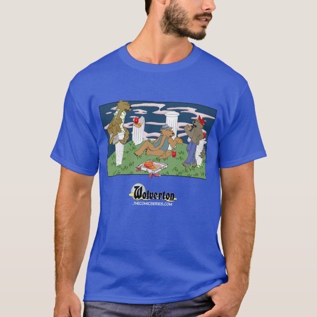Camiseta Preta Masculina Lobisomens Comendo Pizza (Frente)