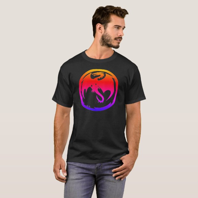 Camiseta preta masculina Neon Dragon (Frente Completa)