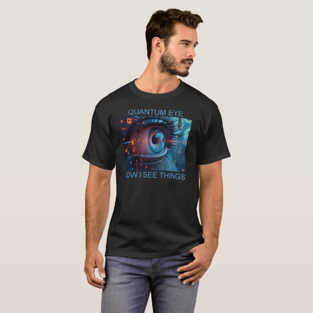 Camiseta preta masculina Quantum Eye (Frente Completa)