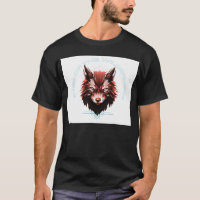 Camiseta preta meia manga com desenho de lobo