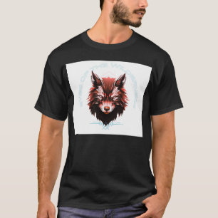 Camiseta preta meia manga com desenho de lobo