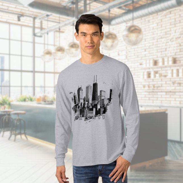 Camiseta preta moderna com silhueta de Chicago (Chicago Skyline T-Shirt )