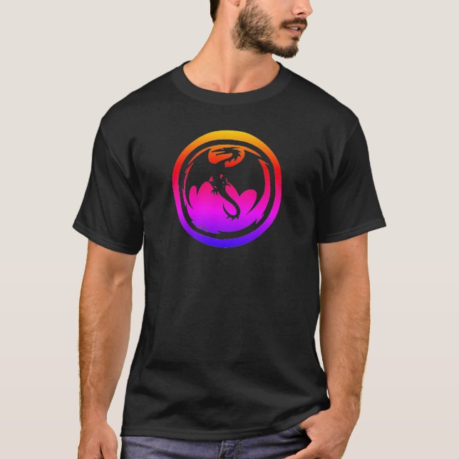 Camiseta preta neon de dragão preto (Frente)