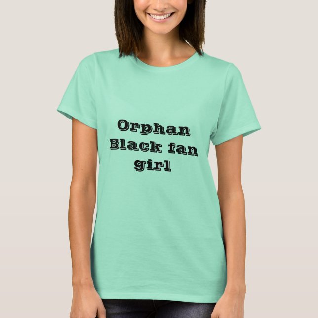 Camiseta preta órfão da menina do fã (Frente)