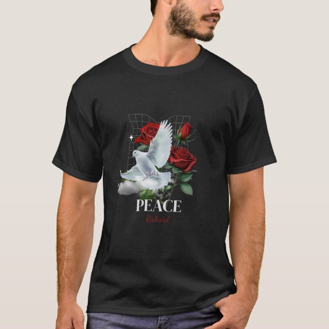 Camiseta Preta Personalizada Dove Rose Design (Frente)