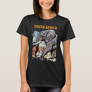 Camiseta Preta Retro de Viagem de Elefante da Áfri