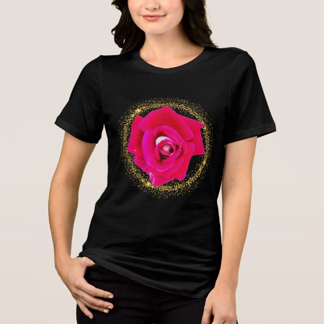 Camiseta Preta Rosa Pink com Halo de Glitter Doura (Frente)