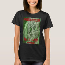 Camiseta preta "Supressão de Obsessão" feminina.