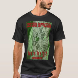 Camiseta preta "Supressão de Obsessão" masculina.