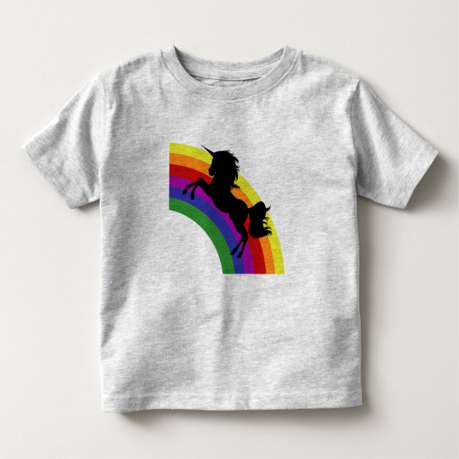 Camiseta Preta Unicórn Silhouette Rainbow Toddler  (Frente)