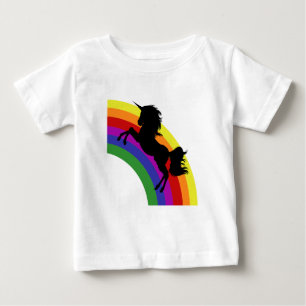 Camiseta Preta Unicórnio Rainbow Baby T-Shirt