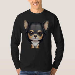 Camiseta Preto &amp Tan Long Haired Chihuahua