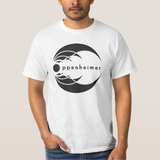 Camiseta preto básico do logotipo do oppenheimer no branco