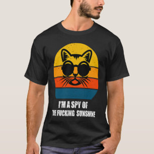 Camiseta Preto Cat Retro, sou um espião do gato ensolarado