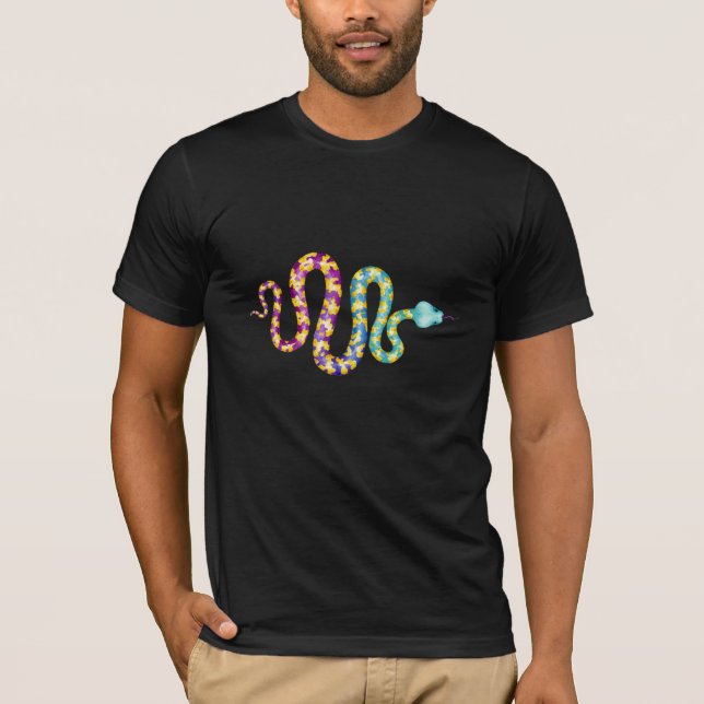 Camiseta Preto com Cobra de várias cores (Frente)