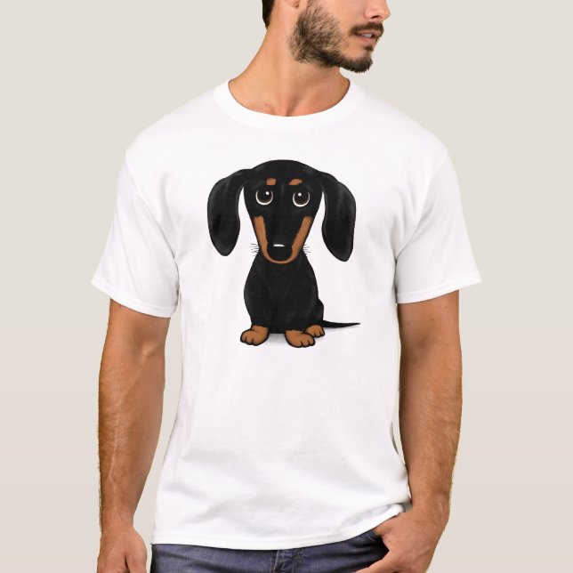Camiseta Preto de cabelos curtos e Dachshund de Tan (Frente)