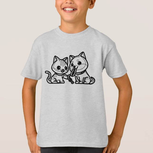 Camiseta PRETO E BRANCO #55 - Melhores Amigos De Cão E Gato (Frente)