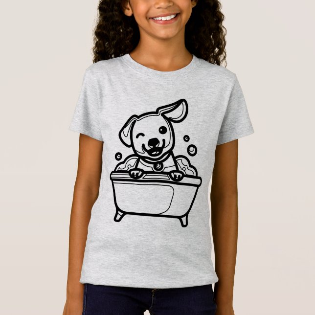 Camiseta PRETO E BRANCO #58 - Cão tomando banho (Frente)