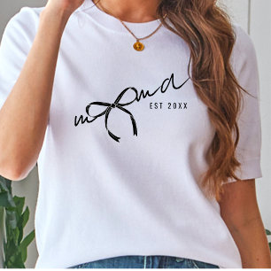 Camiseta Preto e Branco  Lettering da Mamãe com Laço Mulher