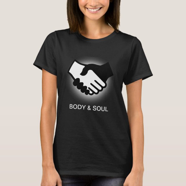 Camiseta Preto e Branco Mãos, Corpo & Alma (Frente)