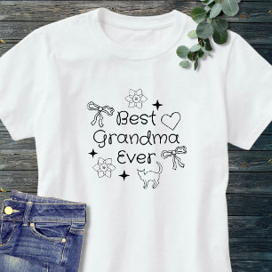 Camiseta Preto e Branco Retro Desenho à Mão Melhor Avó de S